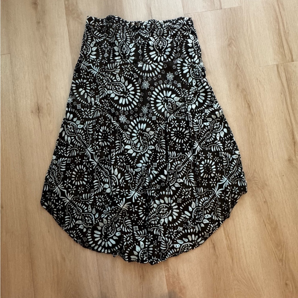 Brown and Teal Asymmetrical A-Line Midi Skirt - Picture 2 of 9